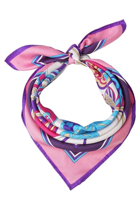 SILK SQUARED SCARF PINK WITH PURPLE AND BLUE PURPLE, PINK BL by Mucho Gusto