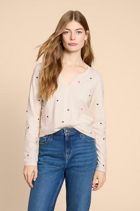 NELLY LS EMBROIDERED TEE NATURAL MULTI by White Stuff