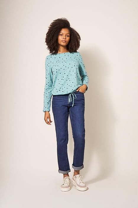 TARA TIE HEM TOP TEAL MULTI by White Stuff