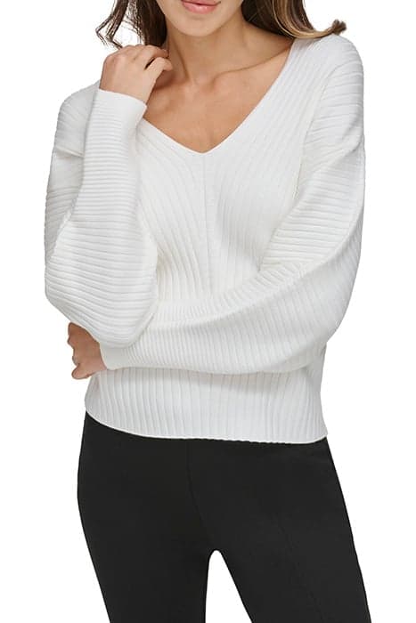 L/S V NK TRNSFR RIB IVRY/IVRY by DKNY