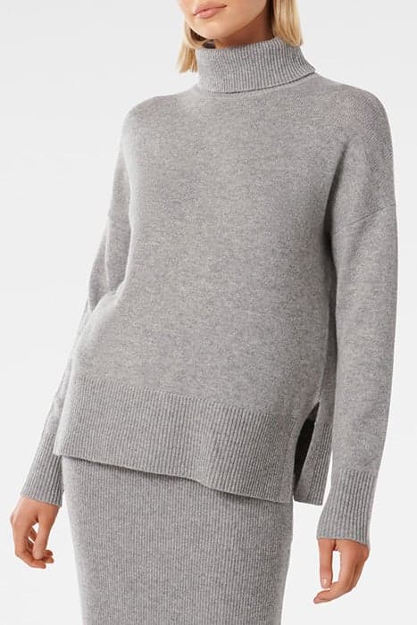 MIA RELAXED ROLL NECK KNIT JUMPER GREY by Forever New