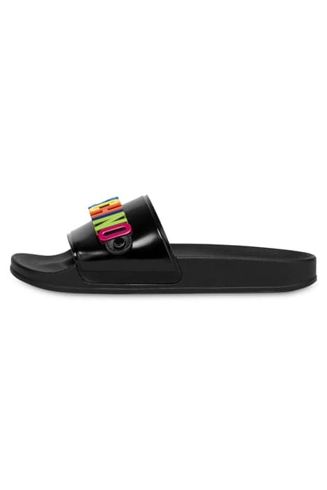 POOL SLIDES MULTICOLOR LETTERING BLACK by Moschino