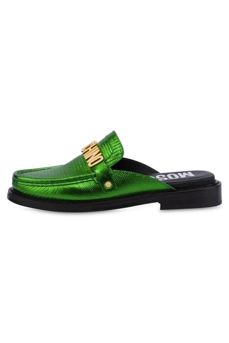 OPEN LOAFERS IN LIZARD PRINT CALFSKIN GREEN by Moschino