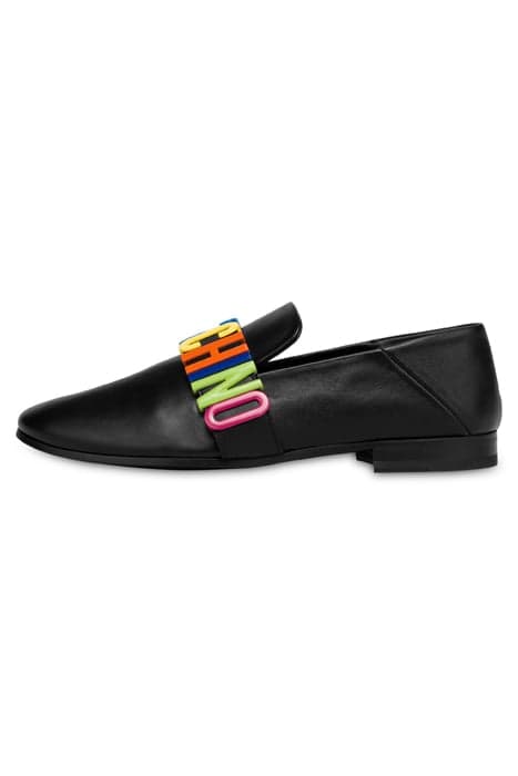 MULTICOLOR LETTERING MOCCASINS BLACK by Moschino