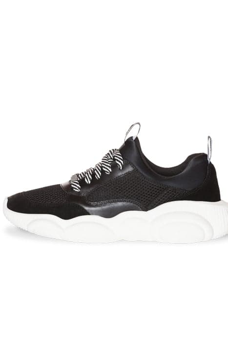 TEDDY RUN SNEAKER IN MESH, CALFSKIN AND SPLIT LEATHER BLACK by Moschino