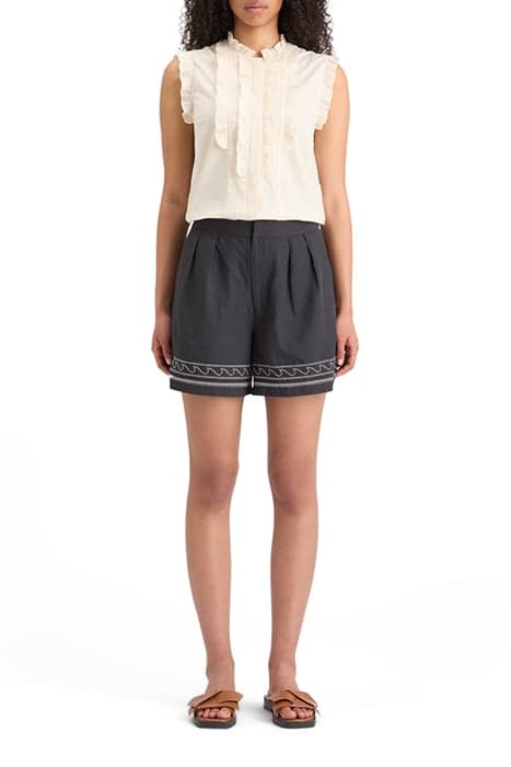 PALM EMBROIDERED HIGH RISE LINEN SHORT ANTRA by Scotch & Soda