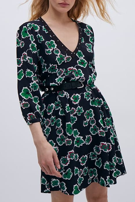 BLACK XL FLORAL PRINT STUDDED COLLAR DRESS by IKKS