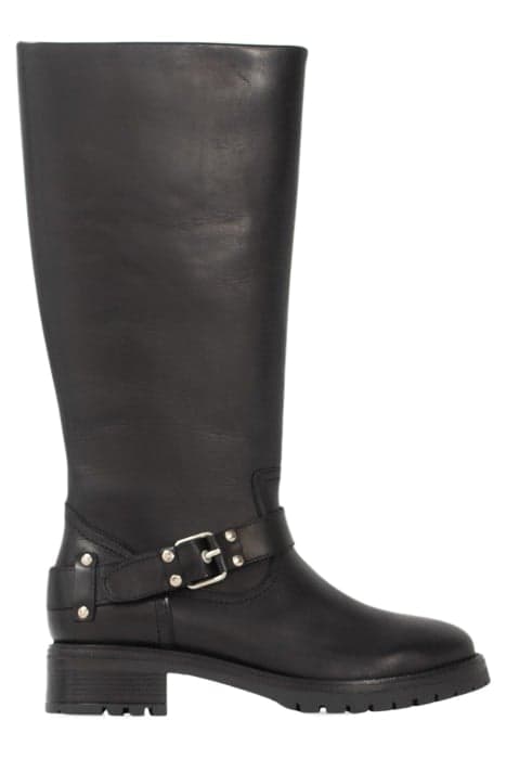 BLACK LEATHER BIKER-STYLE BOOTS WITH LUGGED SOLE by IKKS