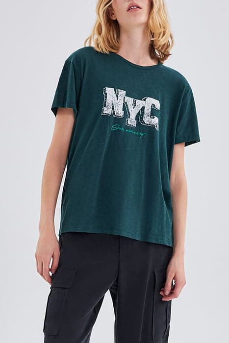 DUCK GREEN ORGANIC T-SHIRT WITH STUDDED SLOGAN by IKKS