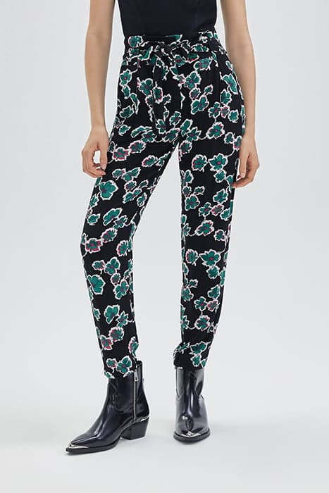 BLACK XL FLORAL FLOWING BELTED TROUSERS by IKKS