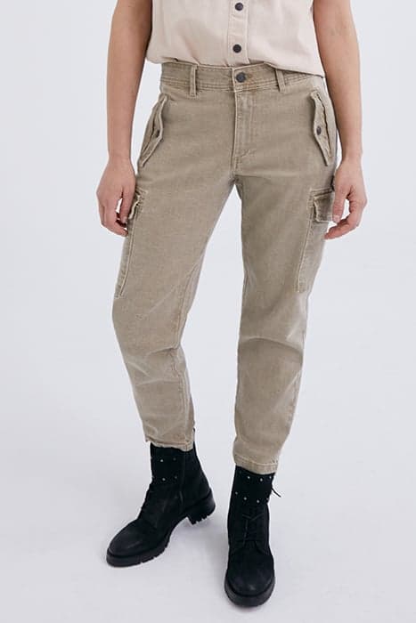 LIGHT KHAKI TERRA DENIM CROPPED COMBAT TROUSERS by IKKS