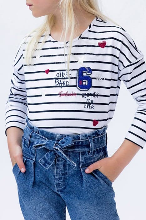 GIRLS’ OFF-WHITE EMBROIDERED SAILOR STRIPE T-SHIRT by IKKS