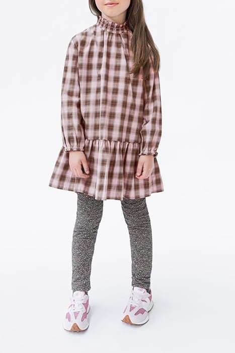 GIRLS’ PINK WITH KHAKI CHECK DRESS WITH SMOCKED COLLAR by IKKS