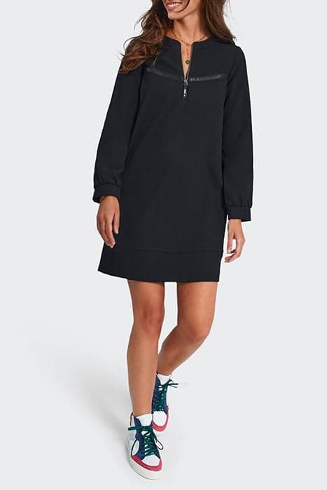 BLACK WAFFLE-KNIT DRESS WITH LETTER BANDS by ICODE