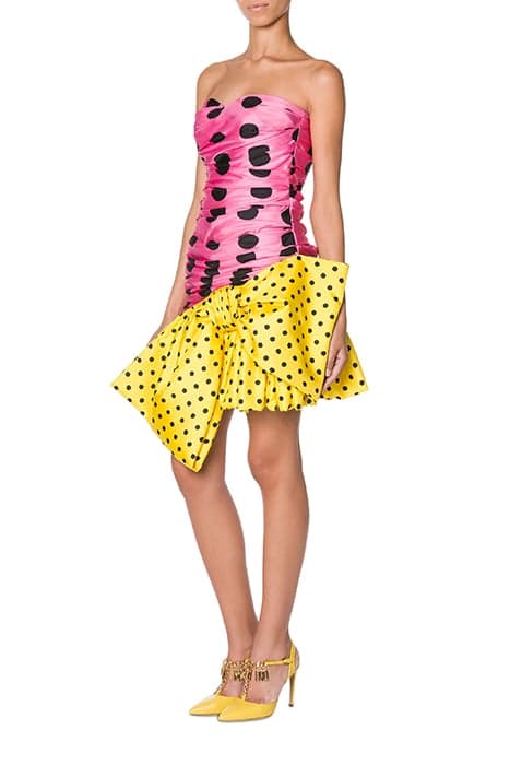 PATCHWORK POLKA DOTS SILK TWILL DRESS PINK by Moschino