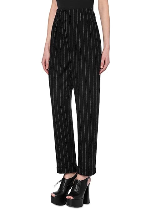 STRETCH WOOL PINSTRIPE TROUSERS BLACK by Moschino