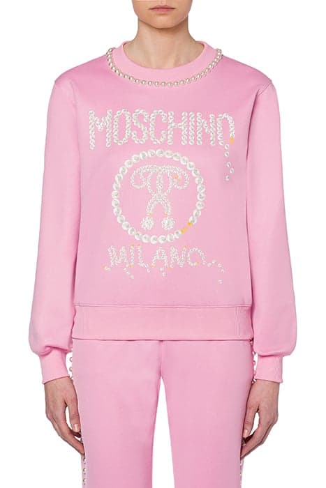 PEARLS DOUBLE QUESTION MARK COTTON SWEATSHIRT PINK by Moschino