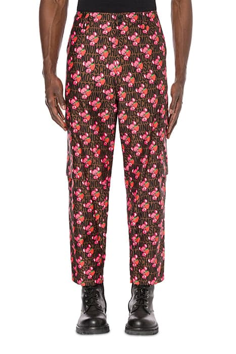 ILLUSTRATED ANIMALS GABARDINE TROUSERS MULTICOLOR by Moschino