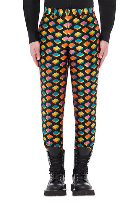 CUBES JACQUARD WOOL BLEND TROUSERS BLACK by Moschino