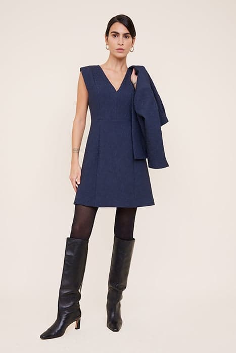 V NECK STRUCTURE DRESS DARK SAPPHIRE by Vanilia