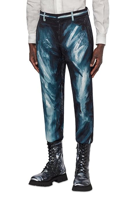 PAINTING WOOL SATIN TROUSERS BLUE by Moschino