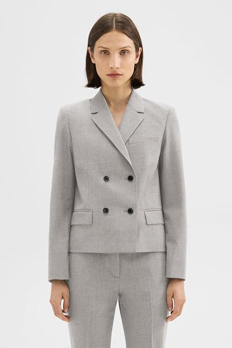 DOUBLE-BREASTED BLAZER IN GOOD WOOL LIGHT GREY MELANGE by THEORY