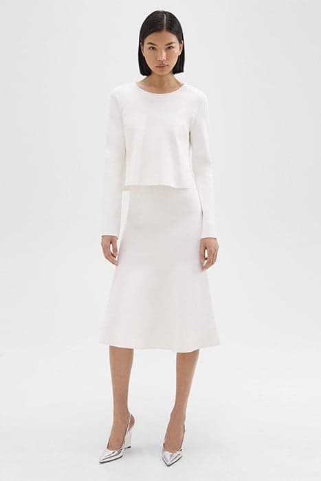 LAYERED TRUMPET DRESS IN CREPE KNIT WHITE by THEORY