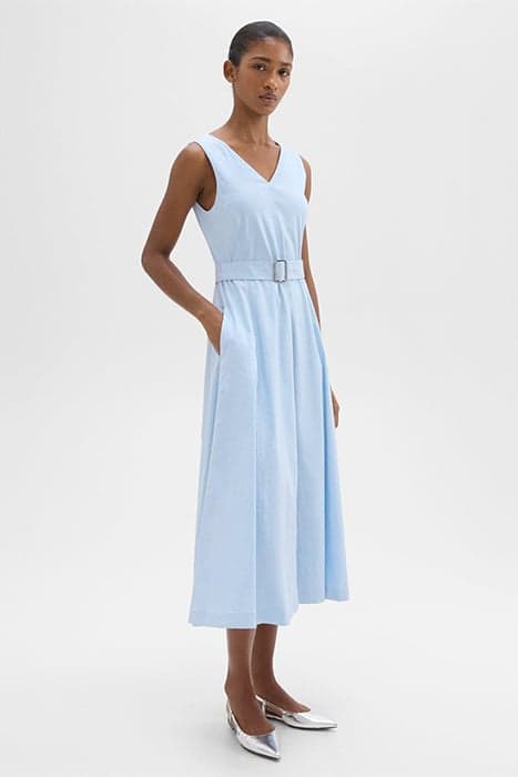 V-NECK VOLUME DRESS IN GOOD LINEN SKYLIGHT by THEORY