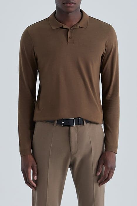 CAPPUCCINO COTTON MODAL LONG-SLEEVE POLO SHIRT CAPPUCINO by IKKS