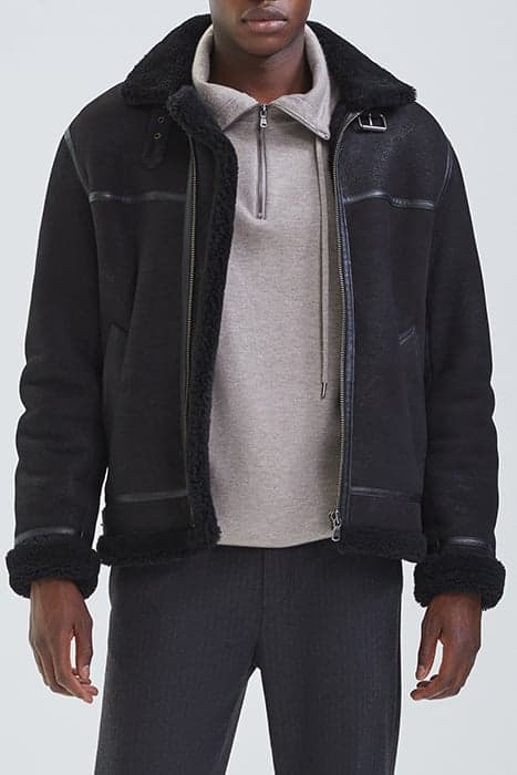 BLACK SHEARLING AVIATOR JACKET BLACK by IKKS