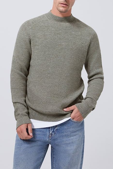 KHAKI RIBBED KNIT FUNNEL NECK SWEATER SAGE by IKKS