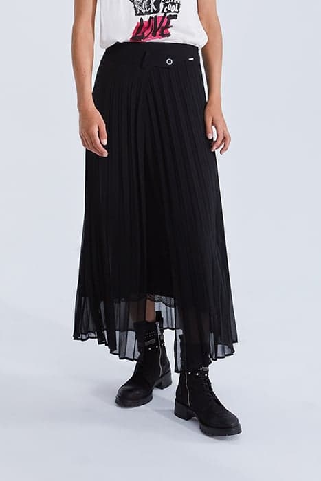 BLACK PLEATED RECYCLED 2-IN-1 LOOK LONG SKIRT BLACK by IKKS