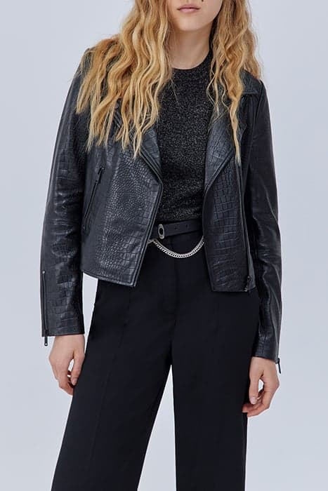 BLACK CROCODILE-EMBOSSED LEATHER BIKER JACKET BLACK by IKKS