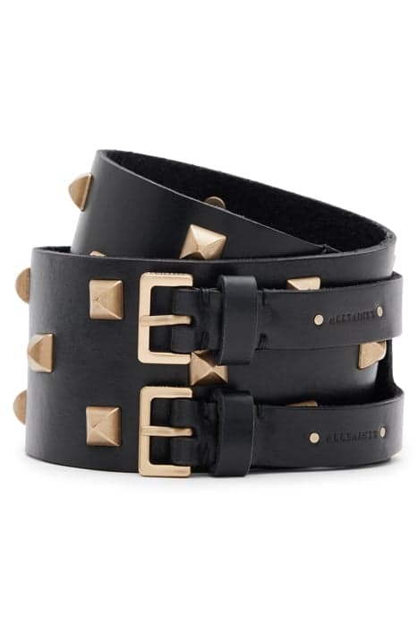 SONIA STUD DBLE BELT BLACK/WARM BRASS by AllSaints