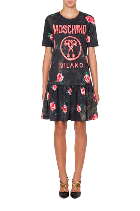 PAINTED FLOWERS JERSEY DRESS MULTICOLOR by Moschino