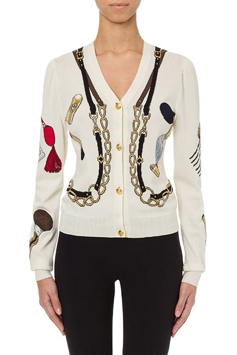 RIDING KIT STRETCH VISCOSE CARDIGAN WHITE by Moschino