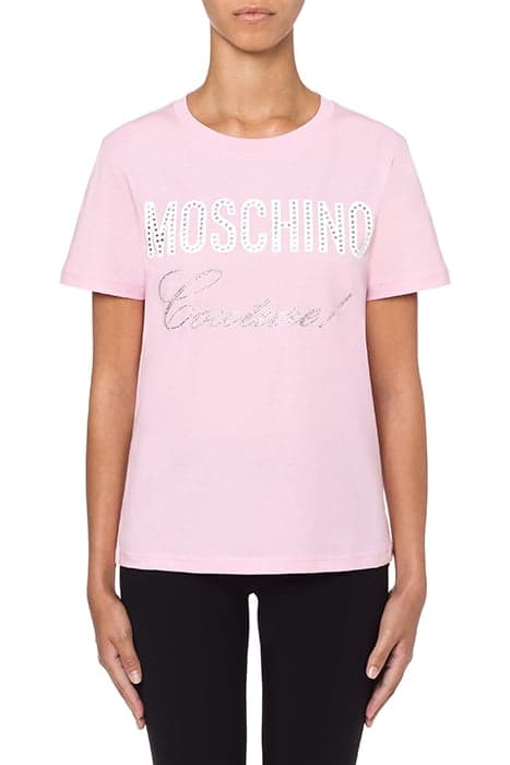 CRYSTAL LOGO JERSEY T-SHIRT PINK by Moschino