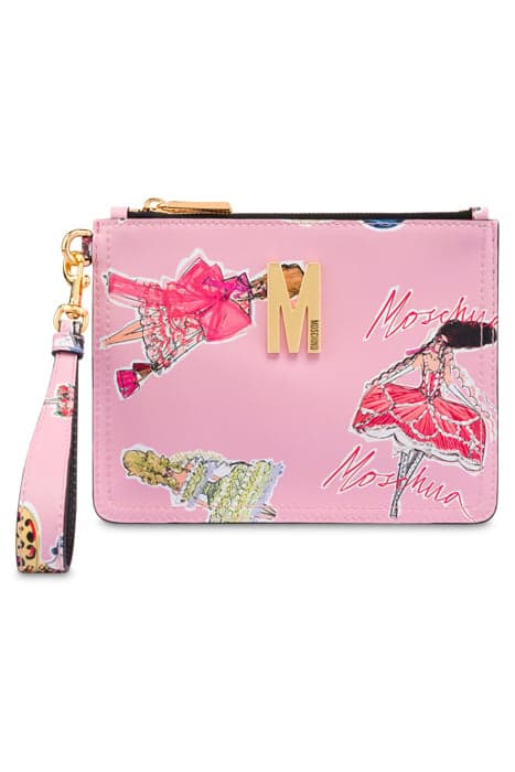 SMALL CLUTCH IN FASHION SKETCHES CALFSKIN PINK by Moschino