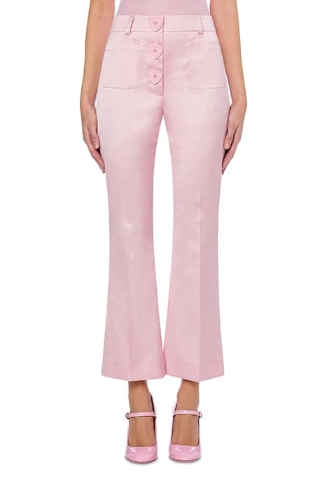 HEART BUTTONS STRETCH SATIN TROUSERS PINK by Moschino