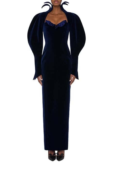 BAROQUE DETAILS STRETCH VELVET DRESS BLUE by Moschino