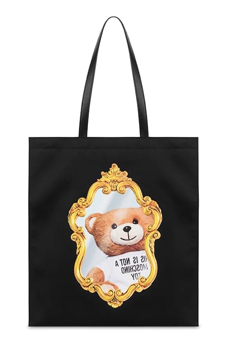 MIRROR TEDDY BEAR NYLON SHOPPER BLACK by Moschino