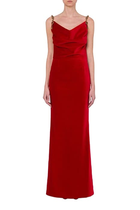 BAROQUE DETAILS VELVET DRESS RED by Moschino