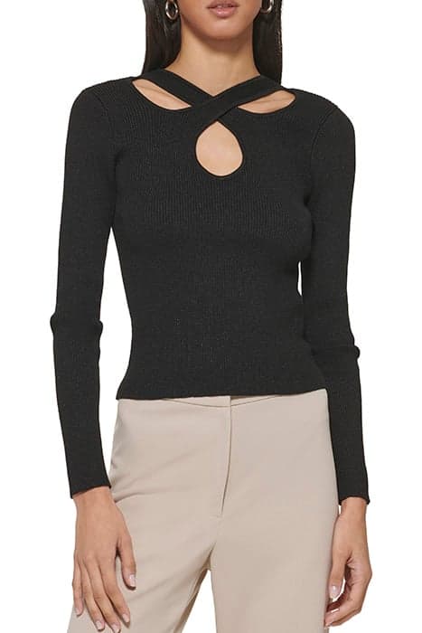 L/S RIB LUREX CUT OU BLACK by DKNY