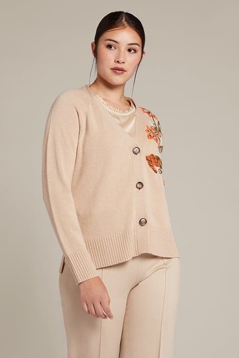 CARDIGAN WITH FLORAL EMBROIDERY NATURAL by Elena Mirò