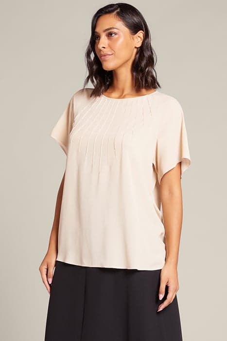 SHORT BLOUSE WITH RIBBING ON THE NECKLINE NATURAL by Elena Mirò