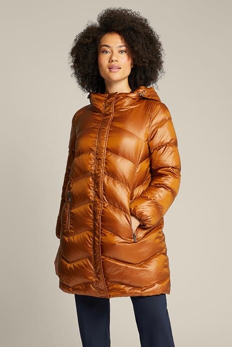 LONG HOODED DOWN JACKET ORANGE by Elena Mirò