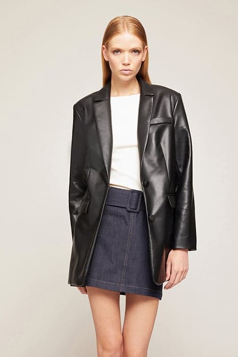 OVERSIZED FAUX LEATHER BLAZER BLACK by Motivi