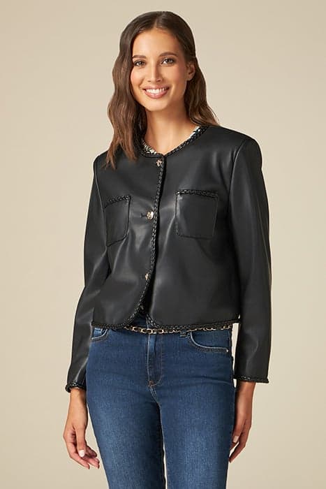 LEATHER EFFECT JACKET WITH BRAID DETAIL BLACK by Oltre