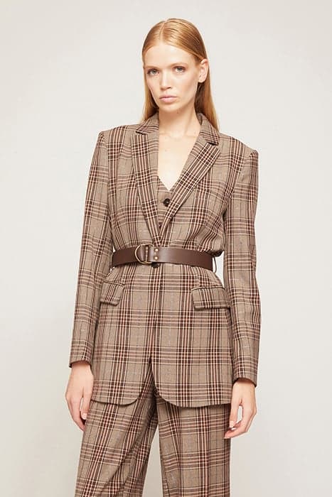 LONG CHEQUERED PATTERN SINGLE-BREASTED COAT WITH BELT NATURA by Motivi