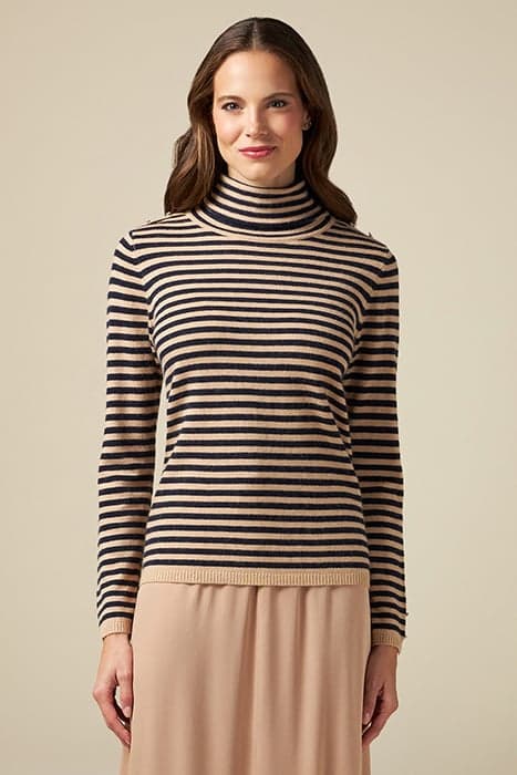 CASHMERE BLEND STRIPED TURTLENECK SWEATER NATURAL by Oltre